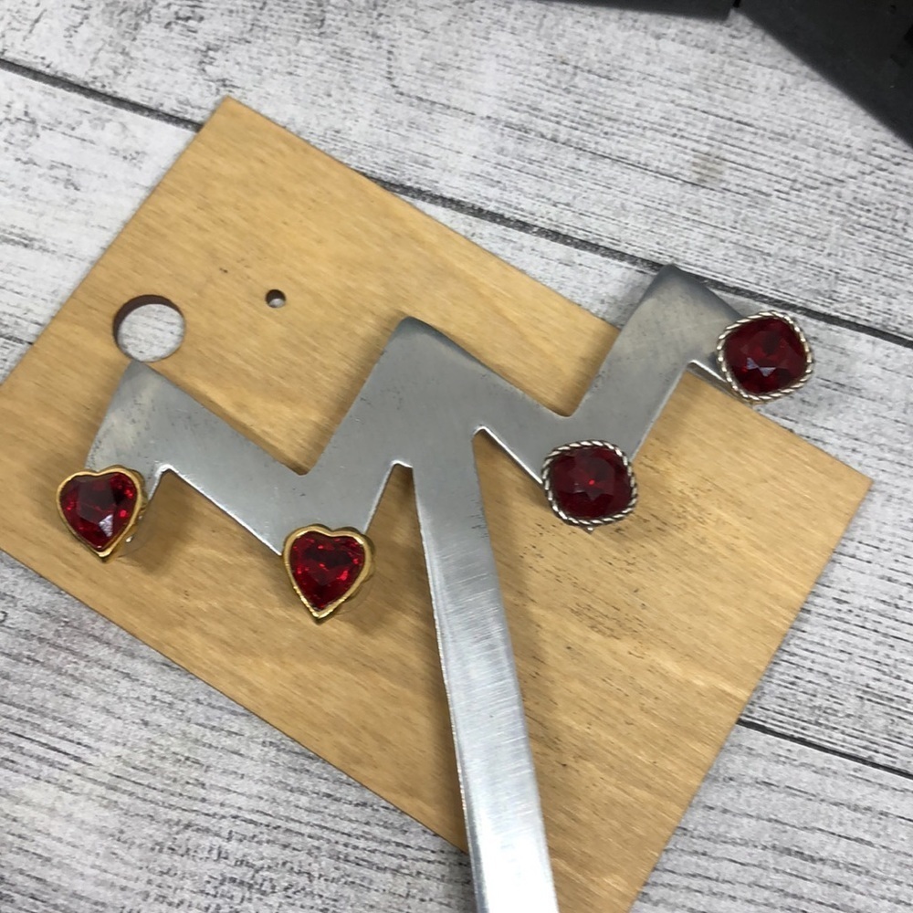 Bundle lot 2 dark red glass crystal ruby look earrings Avon + costume jewelry.
